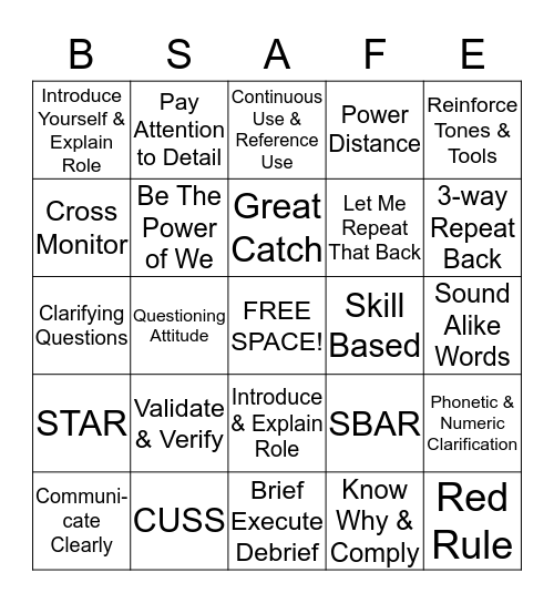 Safety Bingo  Bingo Card