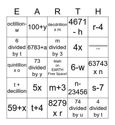 Math on Earth Bingo Card