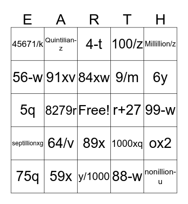 Math on Earth Bingo Card