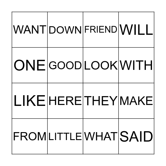 MY SIGHT WORDS - OLIVER Bingo Card