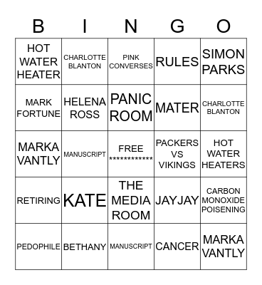 THE GHOST WRITER Bingo Card