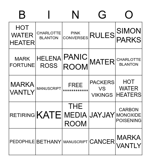 THE GHOST WRITER Bingo Card