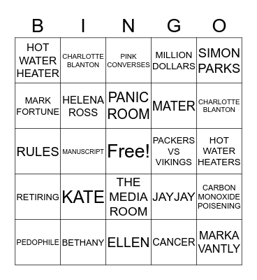 THE GHOST WRITER Bingo Card