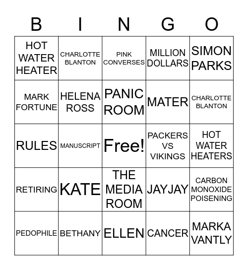 THE GHOST WRITER Bingo Card