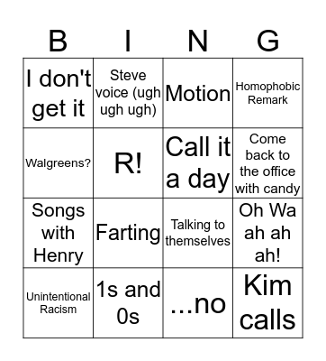 Millennial Lounge Bingo Card