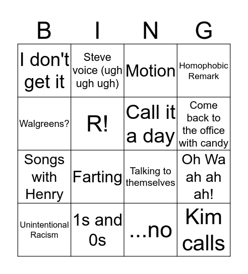 Millennial Lounge Bingo Card