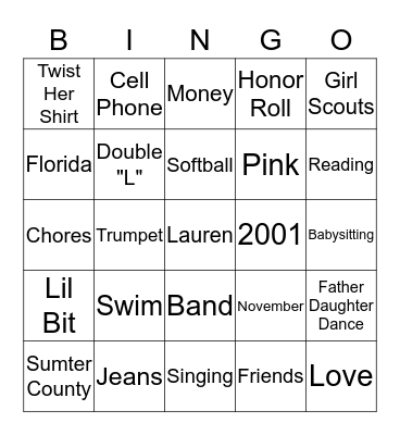 Lauren's Bingo Card