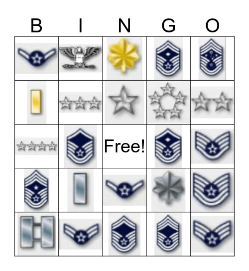 Air Force Rank Bingo Card
