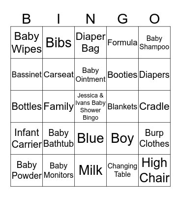 Jessica & Ivan's Baby Shower Bingo Card