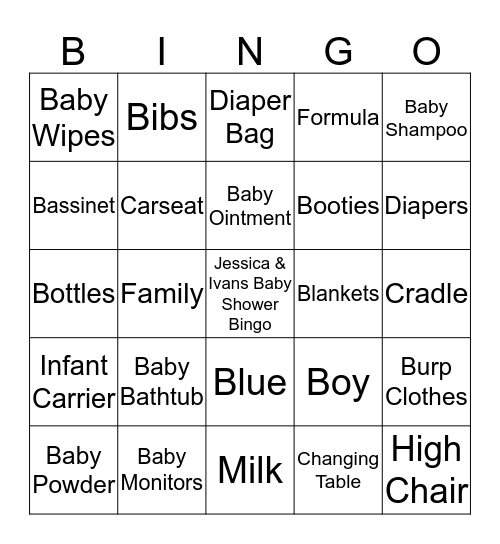 Jessica & Ivan's Baby Shower Bingo Card