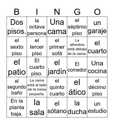 Unidad 5.1: En La Casa Bingo Card