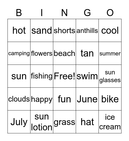 summer fun Bingo Card
