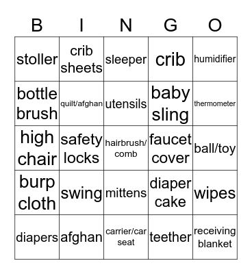 Baby Street Bingo Card