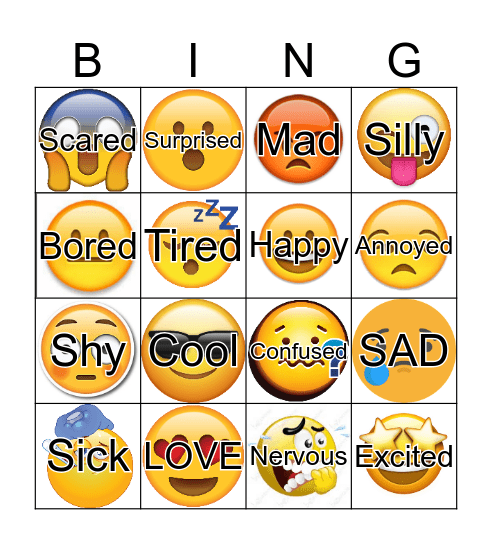 Emotions Bingo Card