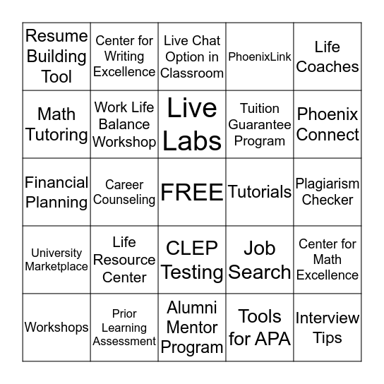 Re-Engage Benefit Statement Bingo Card