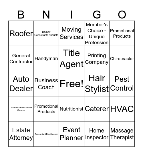 BNI Network Leaders Bingo Card