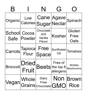 MadeGood Nutrition Bingo Card