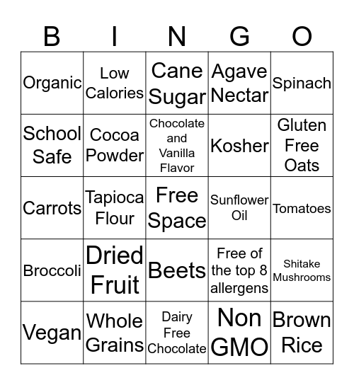 MadeGood Nutrition Bingo Card