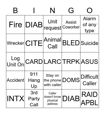 Dispatcher Bingo  October - November Bingo Card