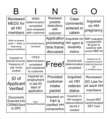 Untitled Bingo Card