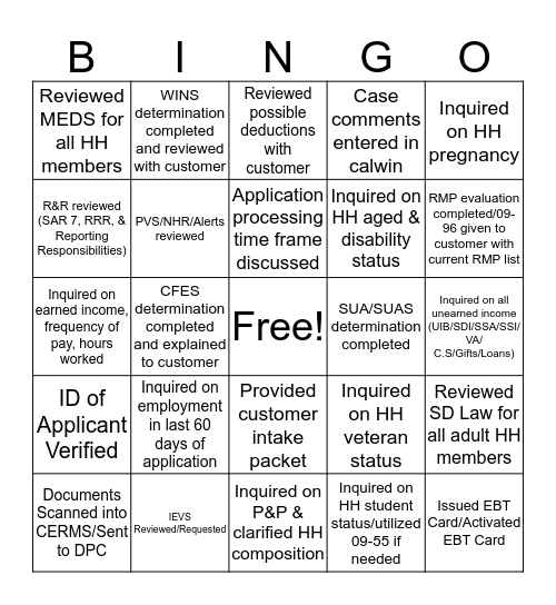 Untitled Bingo Card