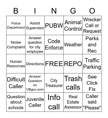 Telecommunicator - 311 Bingo Card
