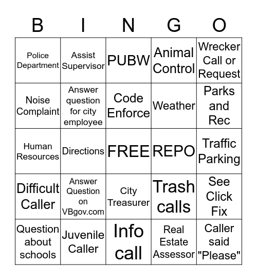 Telecommunicator - 311 Bingo Card