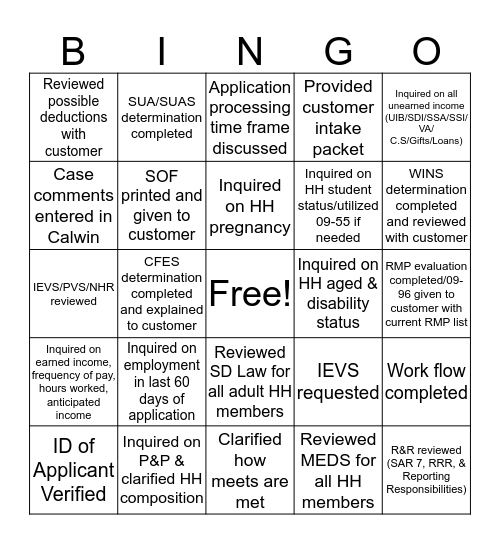 Untitled Bingo Card