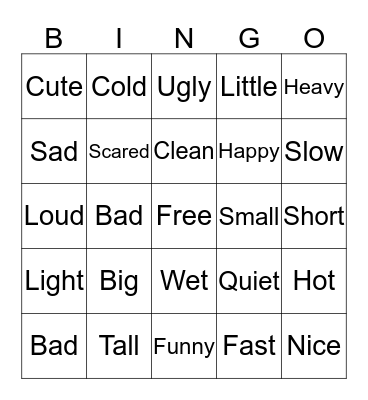 Word Choice Bingo Card