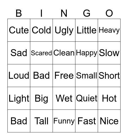 Word Choice Bingo Card