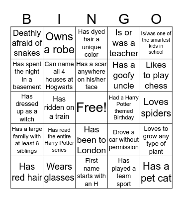 Getting to Know You: Potter Bingo Card