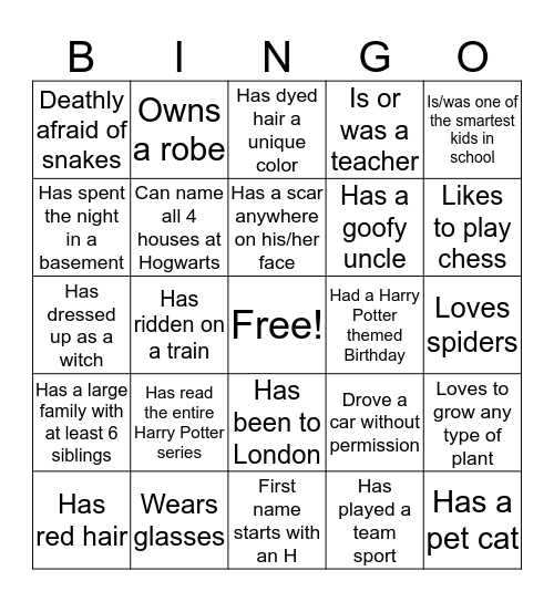 Getting to Know You: Potter Bingo Card