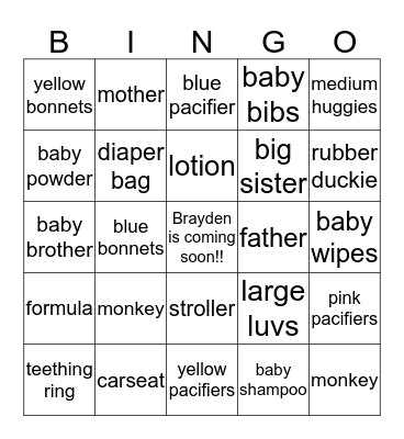 Grandparents Baby Shower Bingo Card