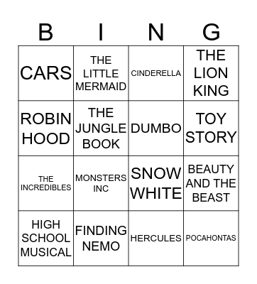 Disney Bingo Card