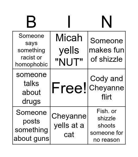 Nut Discord Bingo Card