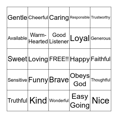 Friendship Bingo Card