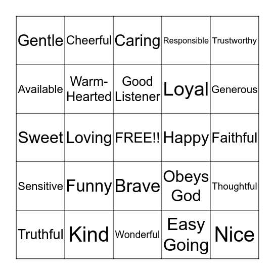 Friendship Bingo Card