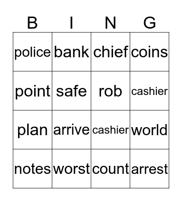 Ratty Robs A Bank Bingo Card