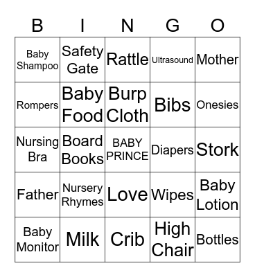 PRINCE BABY BINGO Card