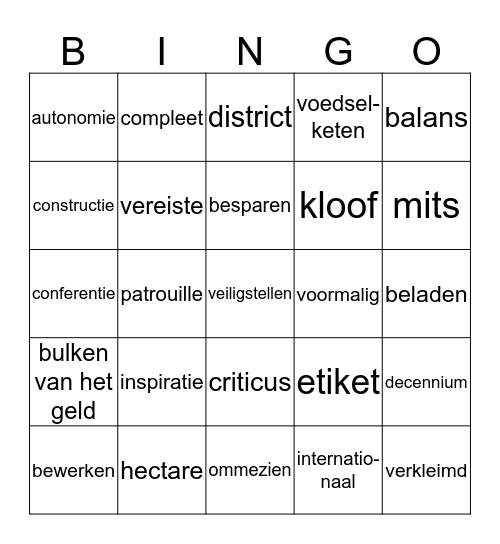 Woordenschat Bingo Card