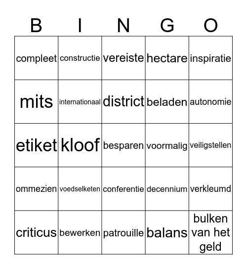 Woordenschat Bingo Card