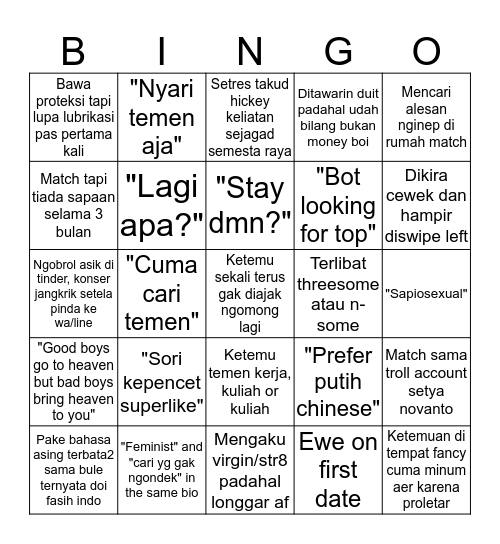 Masyarakat homok indon on tinder Bingo Card