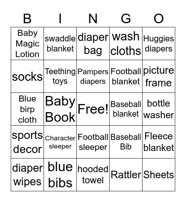 Baby Bingo Card