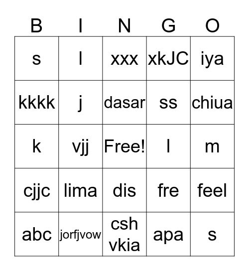 Untitled Bingo Card