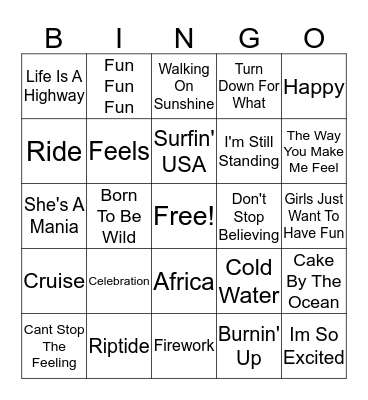 Spring Break Bingo Card