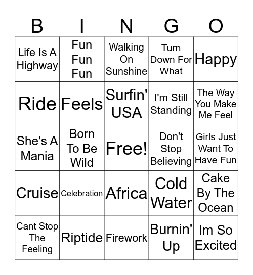 Spring Break Bingo Card