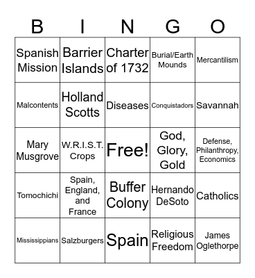 SS8H1, SS8H2:  Native Americans, Exploration Bingo Card