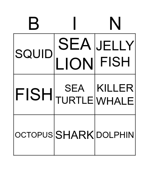 SEA Bingo Card