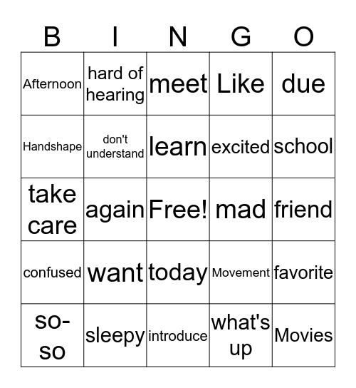 Unit 1 Master ASL Bingo Card