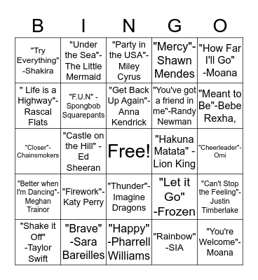 Song Bingo Card